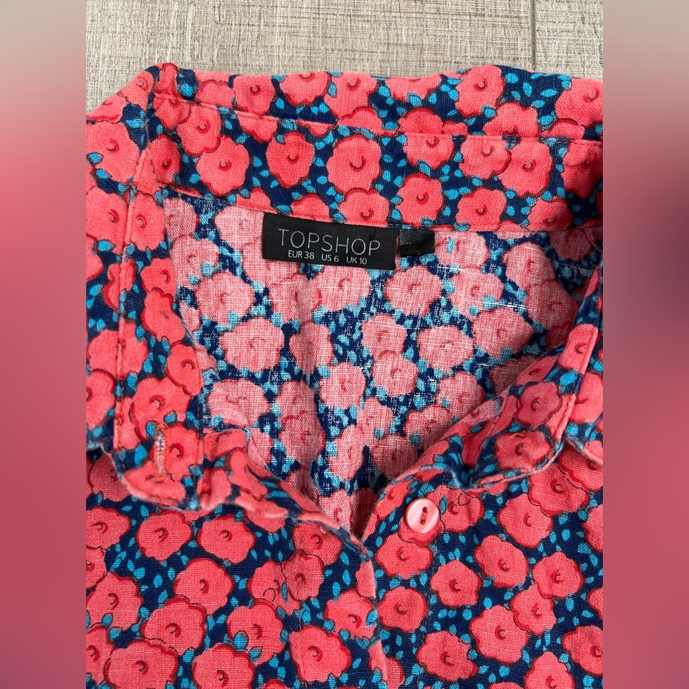 Topshop Linen Blend Floral Mini Dress - Picture 2 of 8